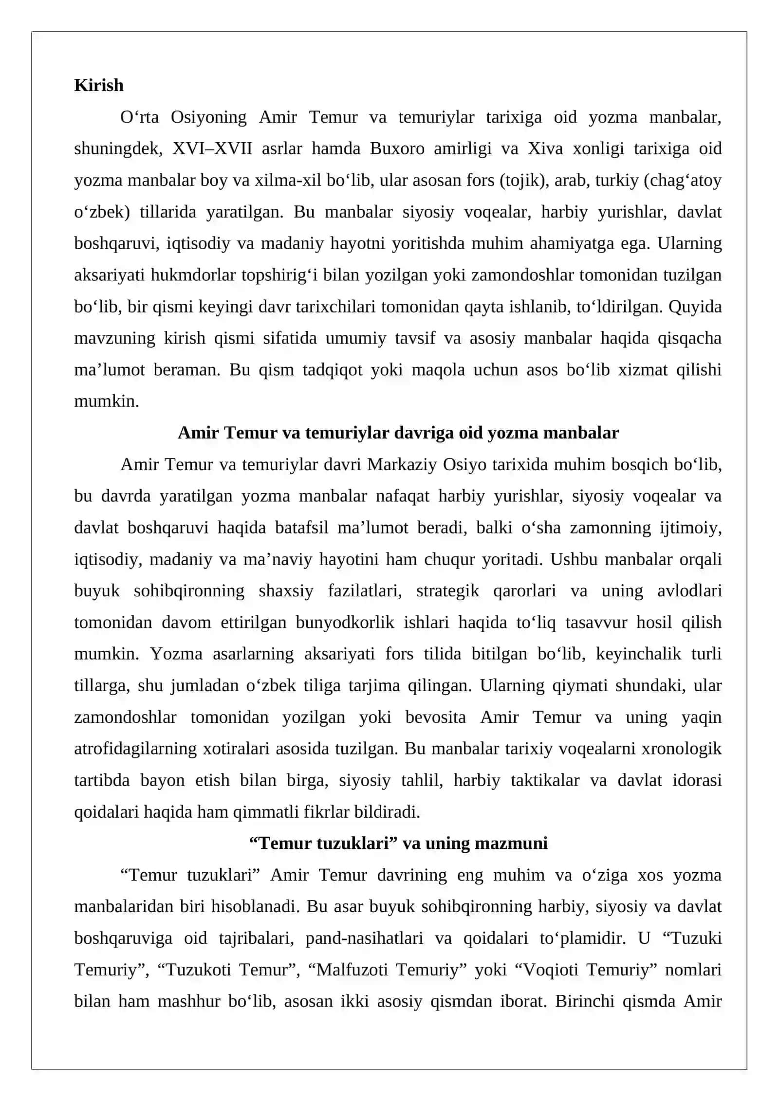 O‘rta Osiyoning Amir Temur va temuriylar tarixiga oid yozma manbalar. XVI–XVII asrlar hamda Buxoro amirligi va Xiva xonligi tarixiga oid yozma manbalar 2