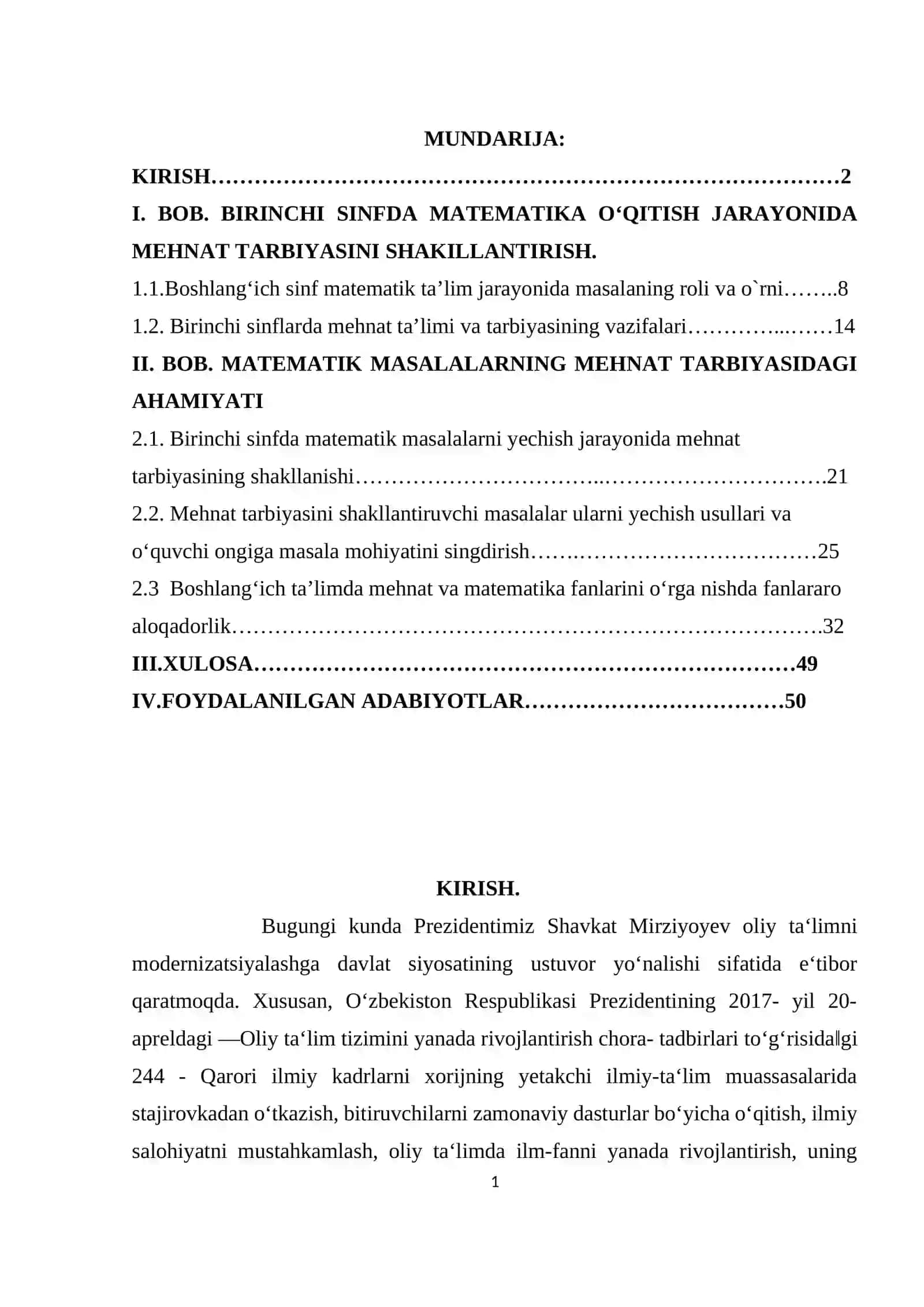 BOSHLANG‘ICH SINF MATEMATIKA O‘QITISH JARAYONIDA MEXNAT TARBYASINI SHAKLLANTIRISH METODIKASI 2
