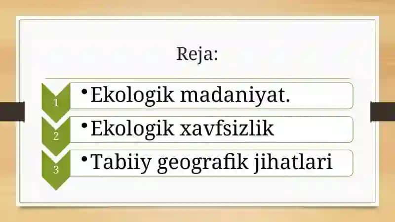 Ekologik madaniyat ekologik xavfsizlik va uning tabiiy geografik jihatlari. 2