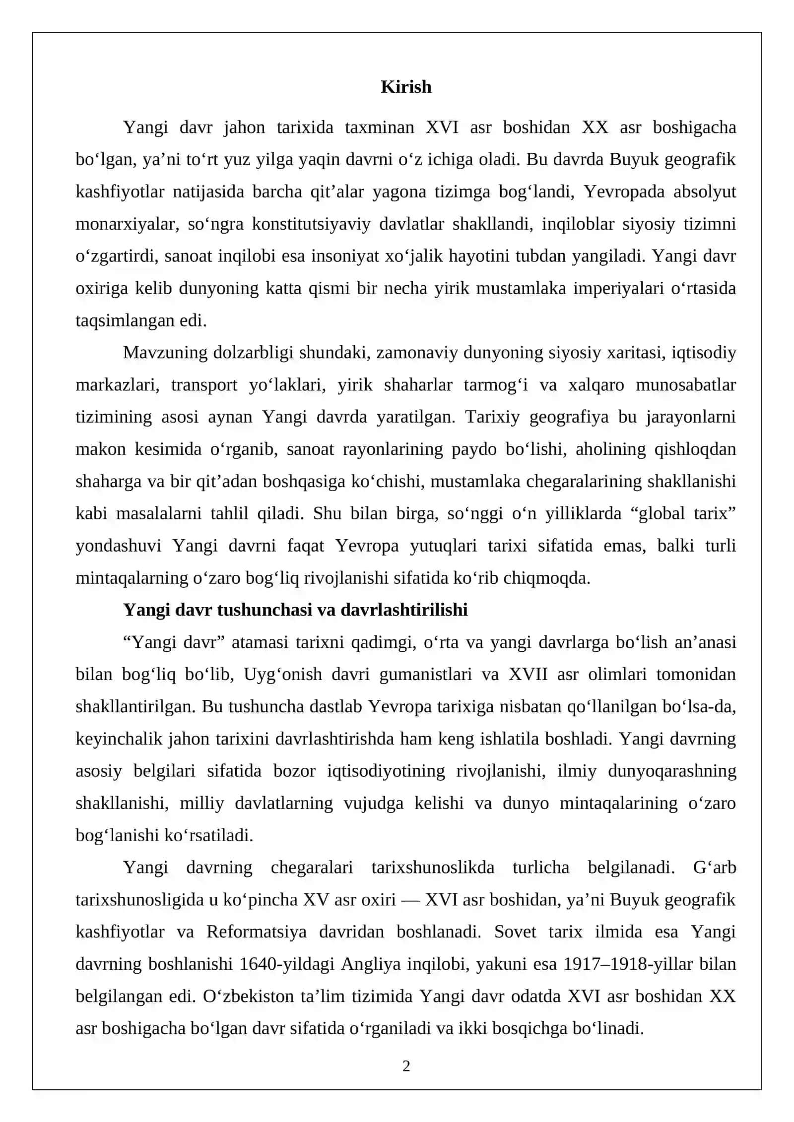 Yangi davrda jahon taraqqiyoti 2