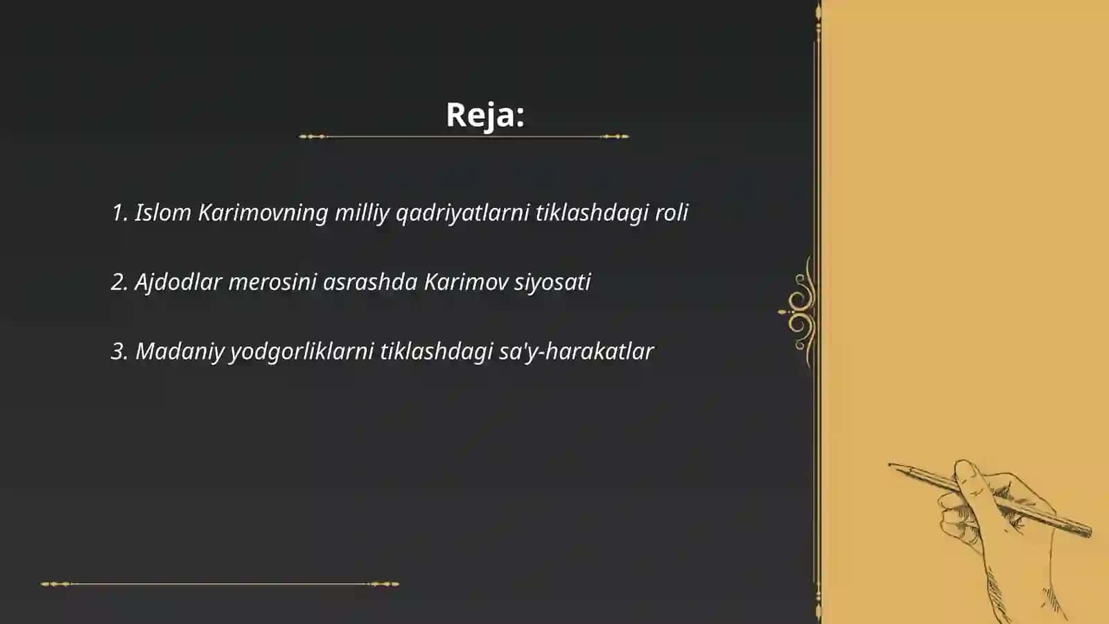 O'zbekiston Respublikasining birinchi prezidenti Islom Karimovning ajdodlar merosi va milliy qadriyatlarni tiklash borasidagi xizmati 2