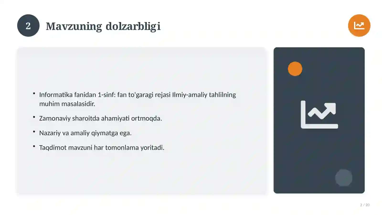 Informatika fanidan 1-sinf: fan to'garagi rejasi 2