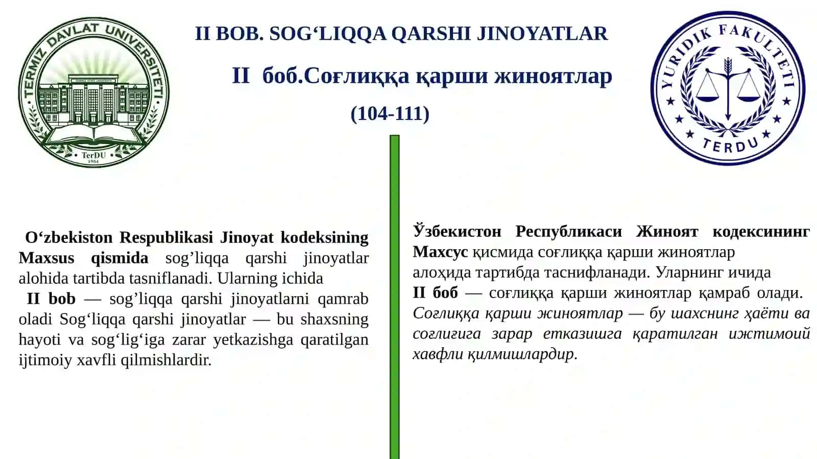 JINOYAT HUQUQI FANIDANTAYYORLAGAN TAQDIMOTI 2