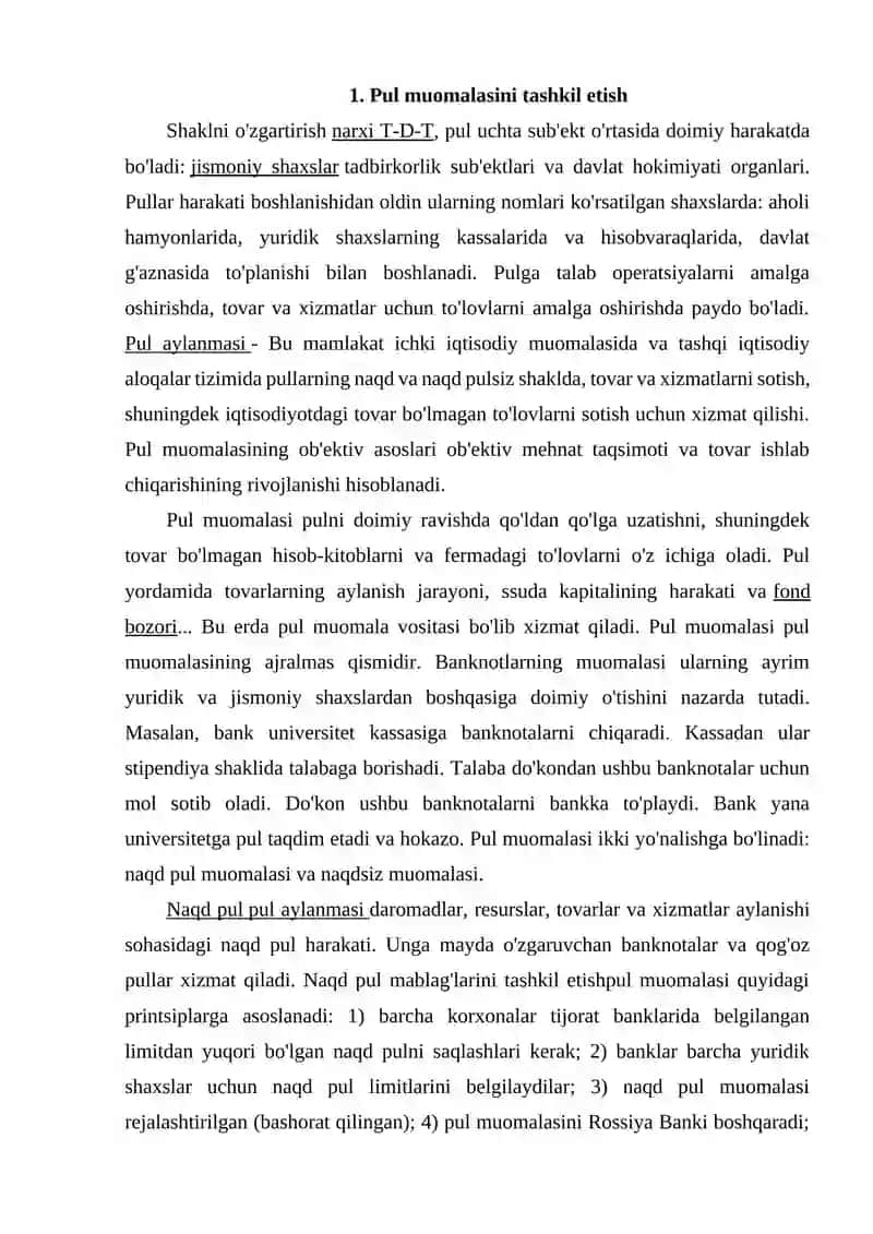 Pul aylanmasi va uning tarkibi uning massasi va agregatlari 2