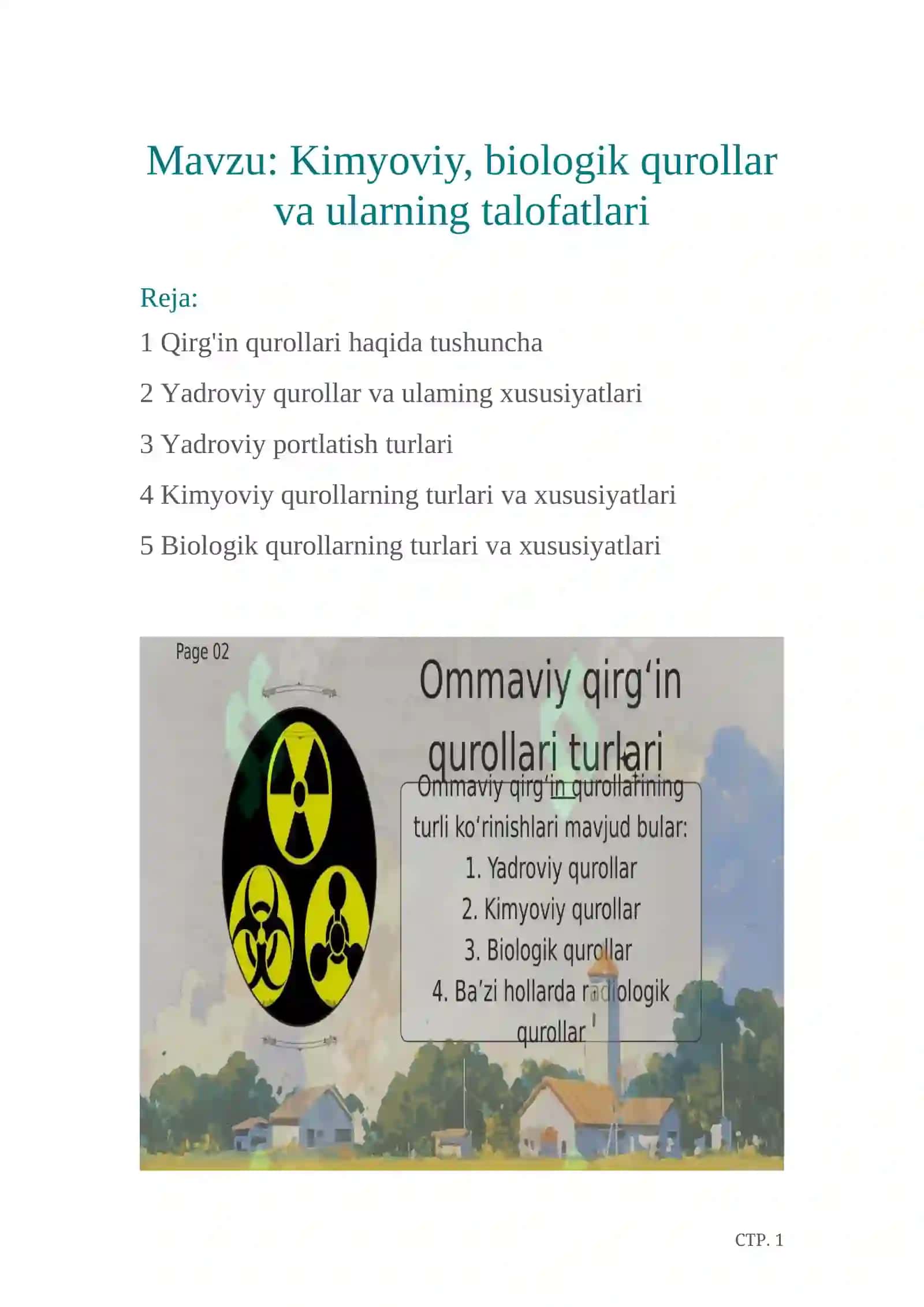 Kimyoviy, biologik qurollar va ularning talofatlari 2