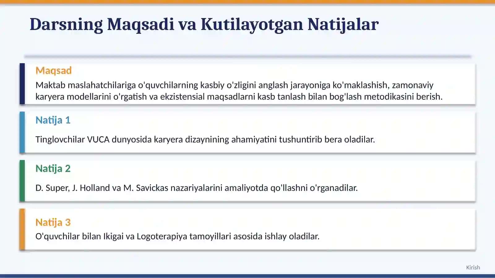 Karyera Qurish Nazariyasi va O'quvchining Hayot Mazmunini Aniqlash 2