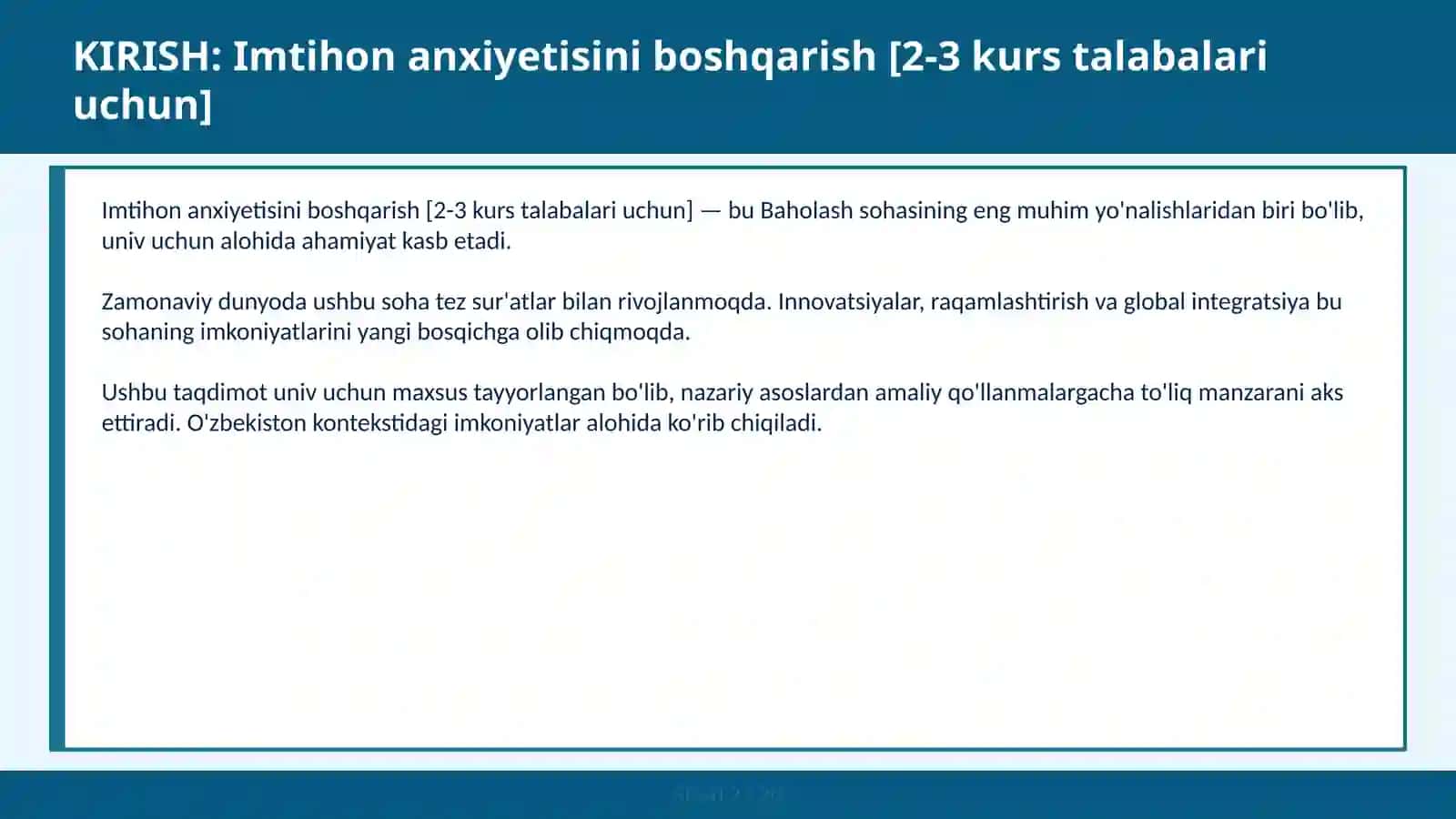 Imtihon anxiyetisini boshqarish [2-3 kurs talabalari uchun] 2