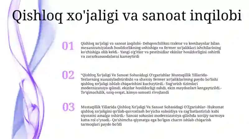 Qishloq Xo’Jaligi Va Sanoat Sohasidagi O’Zgarishlar 2
