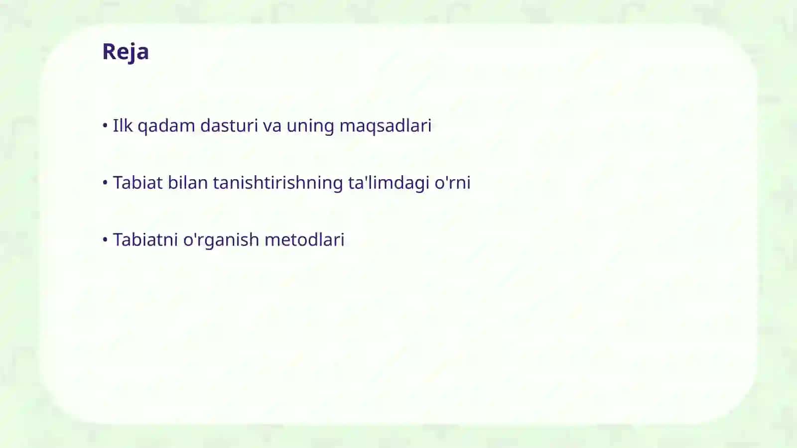 Ilk qadam davlat dasturi asosida tabiat bilan tanishtirish mazmuni 2
