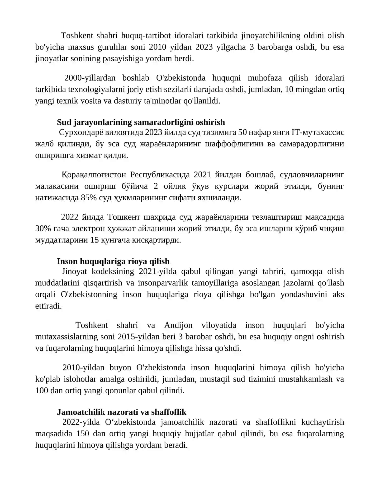 Huquq - tartibot orginlari va Sud tizimidagi o'zgarishlar 2