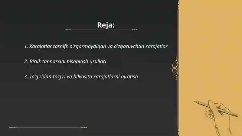 Xarajatlar va mahsulot ishlab chiqarish tannarxining tahlili 2