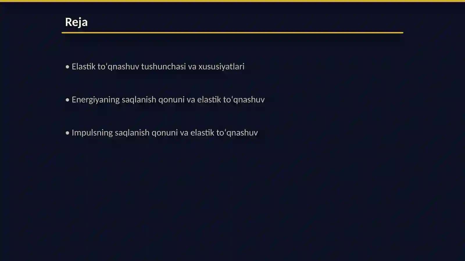 Elastik toʻqnashuvda energiya va impuls saqlanish qonuni tekshirish 2