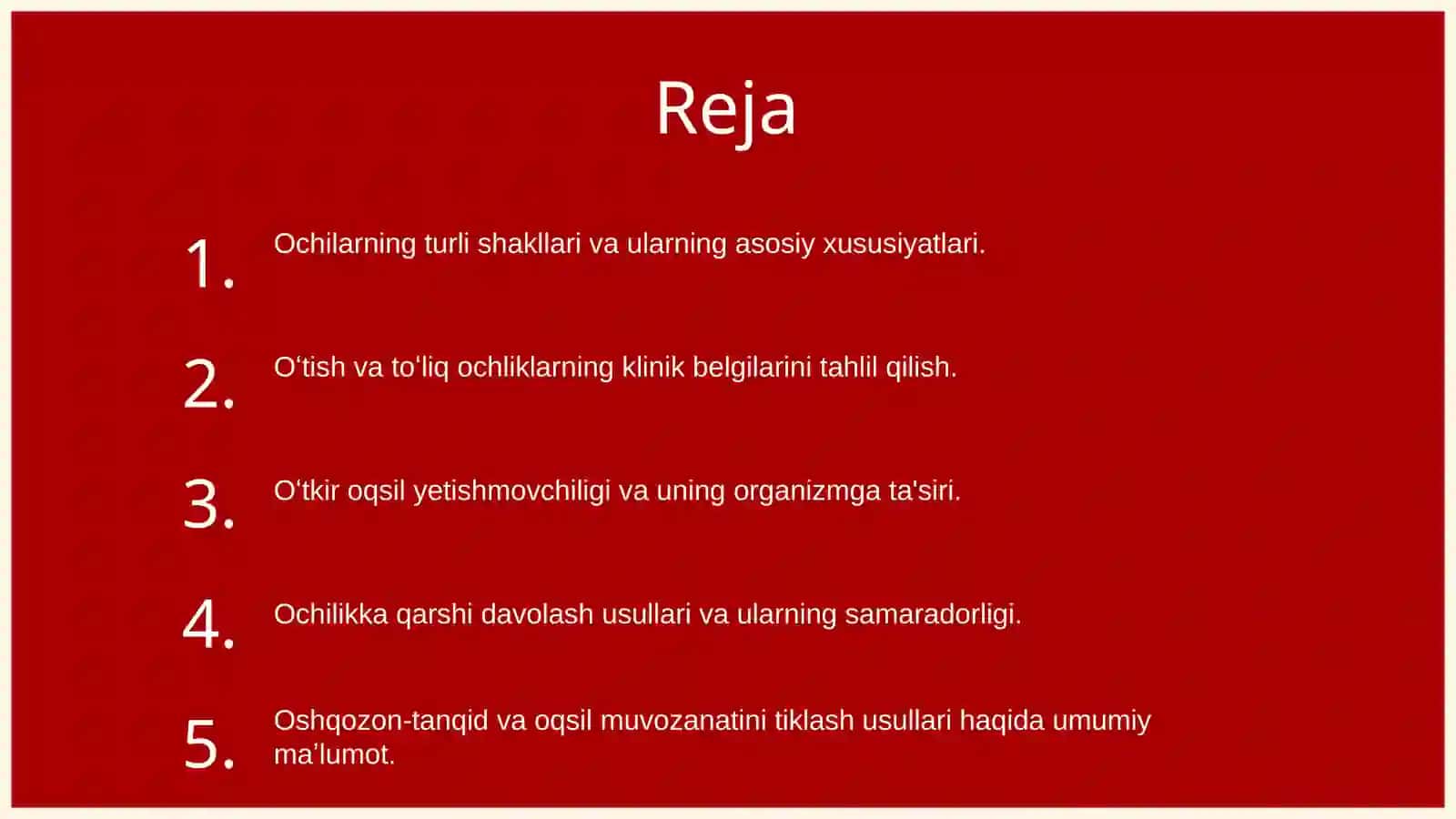 Ochlik. Absolyut, toʻla, toʻla boʻlmagan va qisman ochliklar; oqsil yetishmovchiligi. Ochlik bilan davolash haqida tushuncha 2