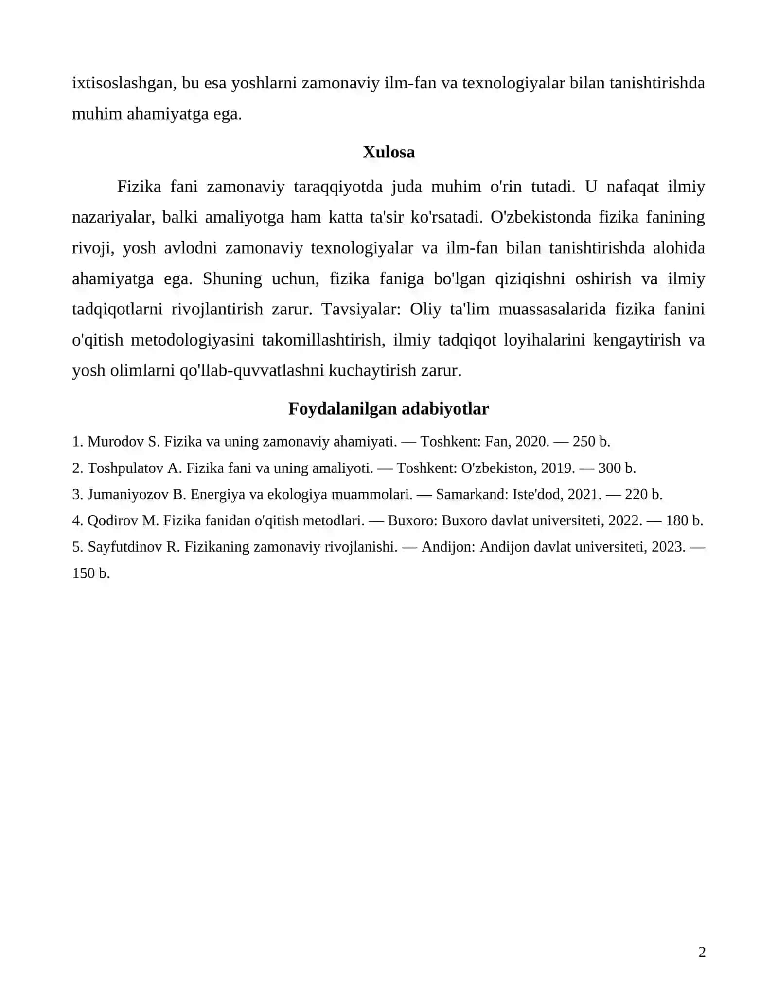 Fizika fanining ahamiyati va zamonaviy taraqqiyotdagi o'rni 2