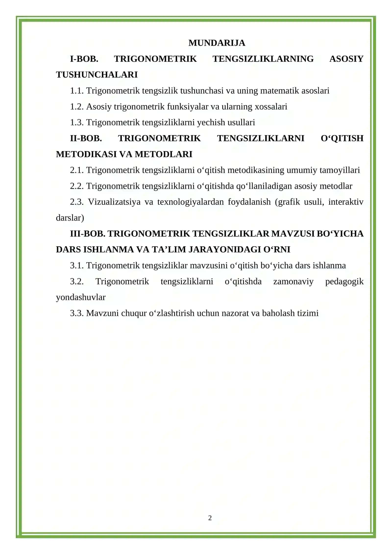 Yuqori sinflar matematika kursida trigonometrik tengsizliklar tushunchasini kiritish metodikasi 2