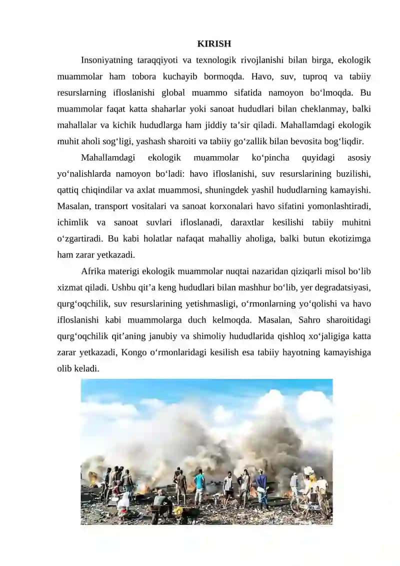 Mening mahallamdagi ekologik muammolar. Afrika Materigi 2