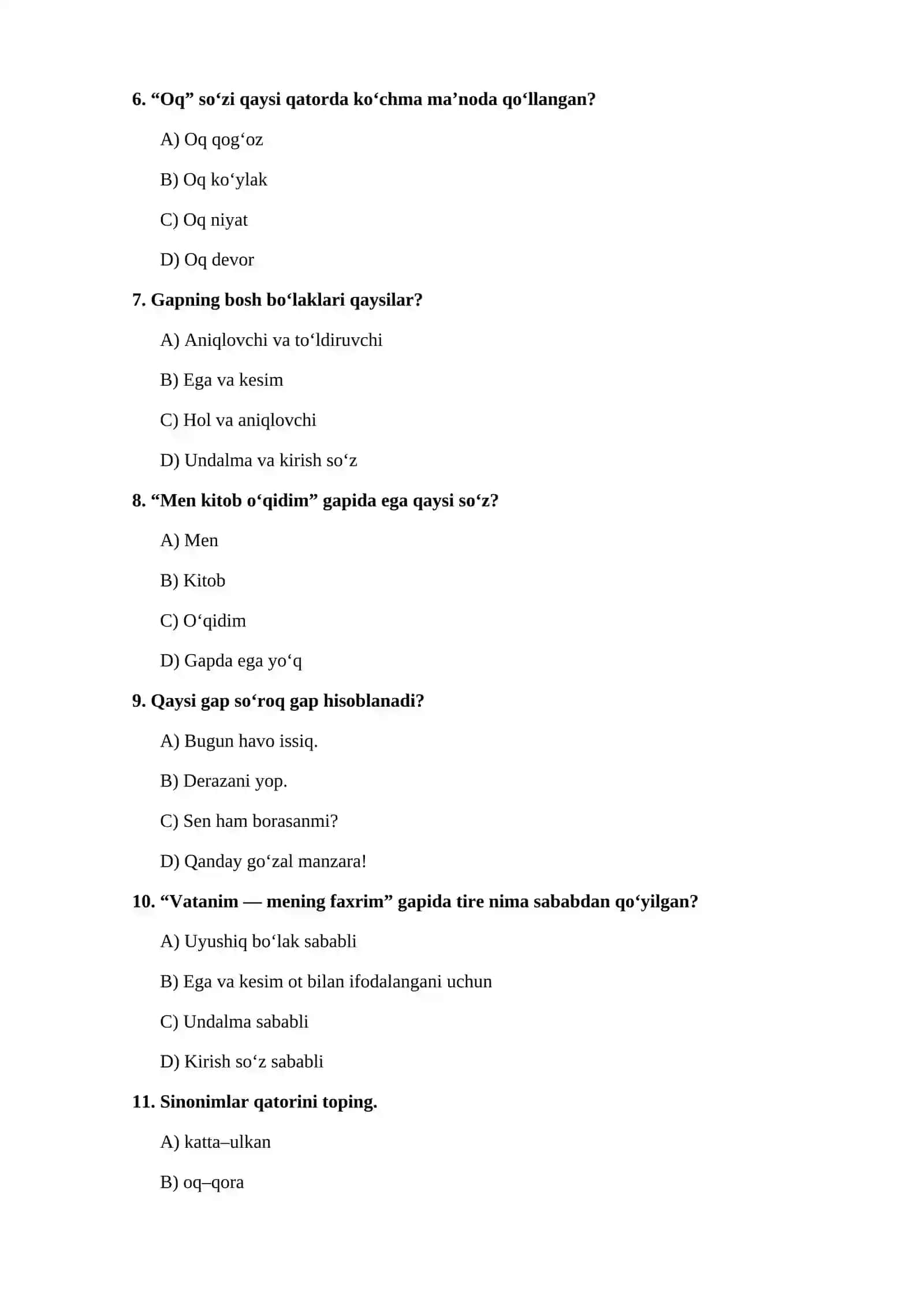 ONA TILI VA ADABIYOT FANIDAN DTM 300 TA TEST 2