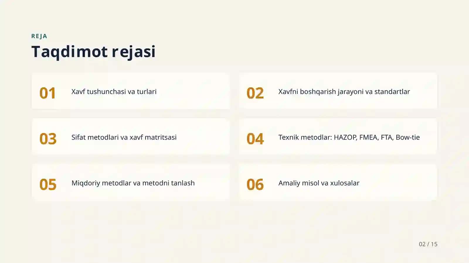 Korxonalarda xavf-xatarlarni baholash metodlari 2