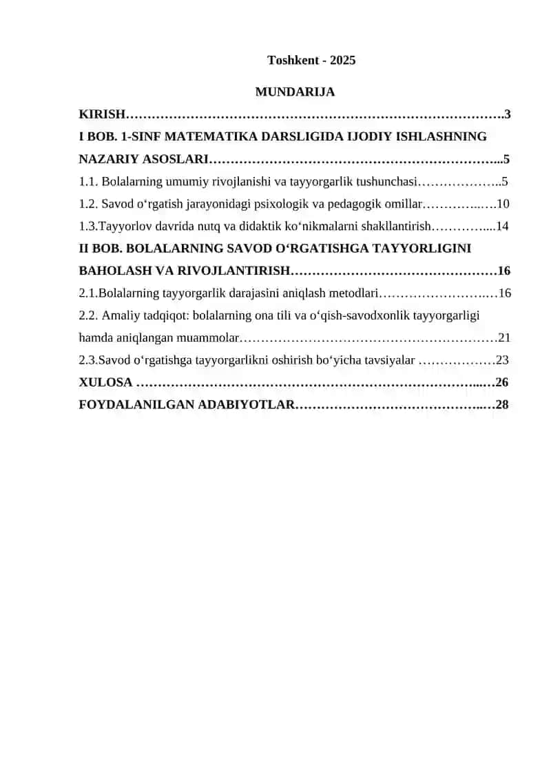 1- Sinf matematika darsligida ijodiy ishlash, darslik taxhlini amalga oshirish 2