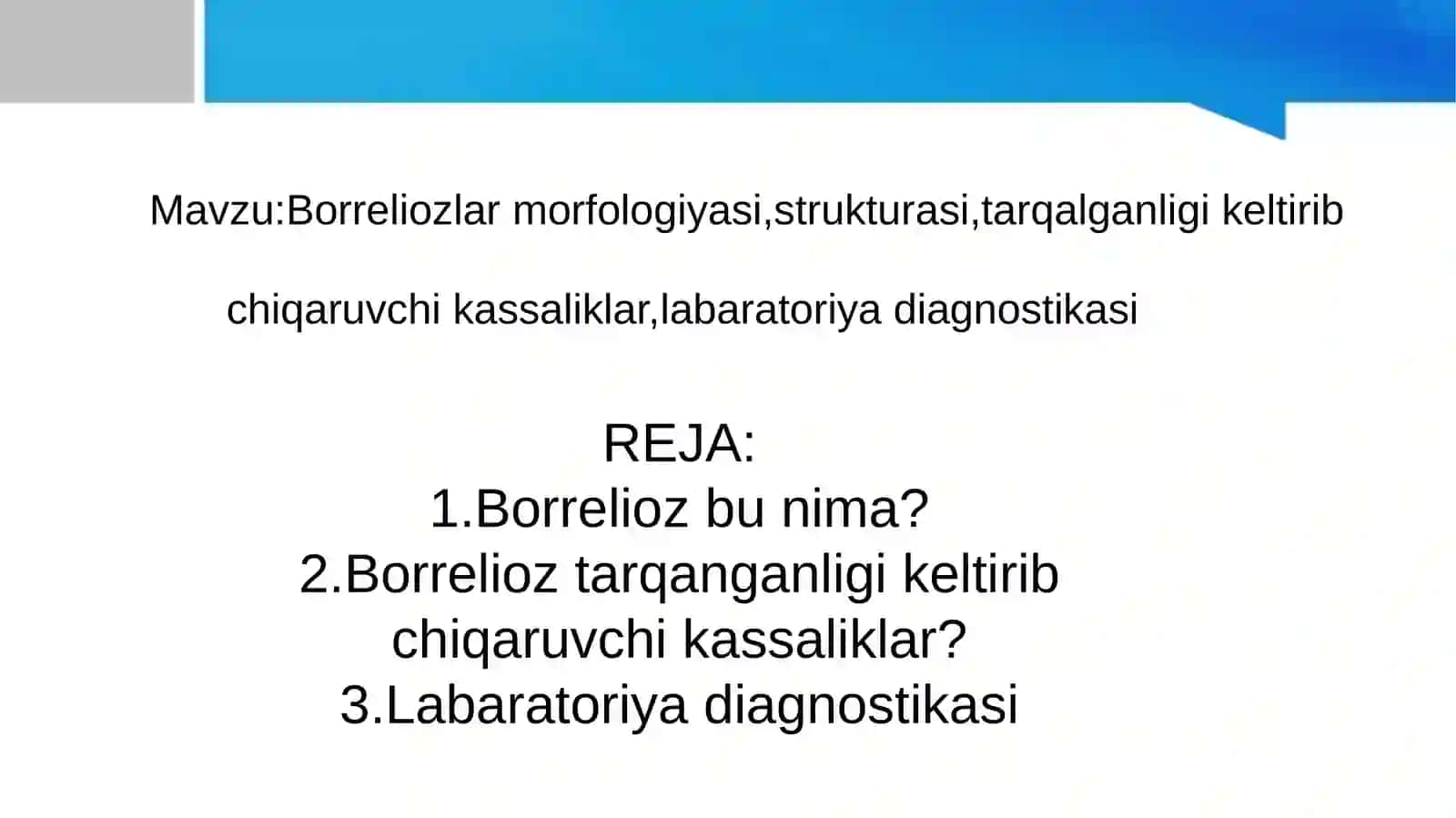Borreliozlar morfologiyasi,strukturasi,tarqalganligi keltirib chiqaruvchi kassaliklar 2