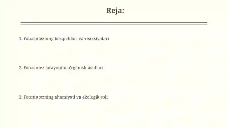 Fotosintiz jarayonini o’rganish 2