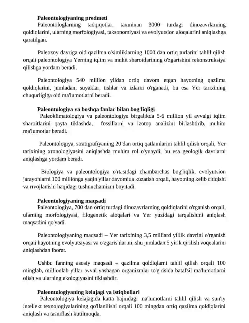 Paleontologiya fanining predmeti va maqsadi 2