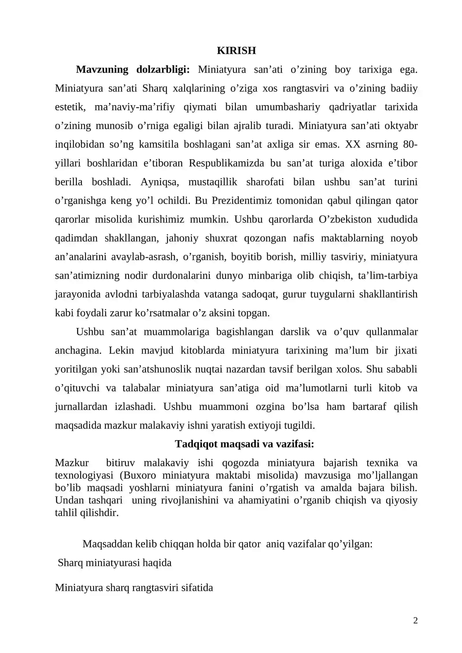 Qog‘ozda miniatyura bajarish texnika va texnologiyasi (Buxoro miniatyura maktabi misolida) 2