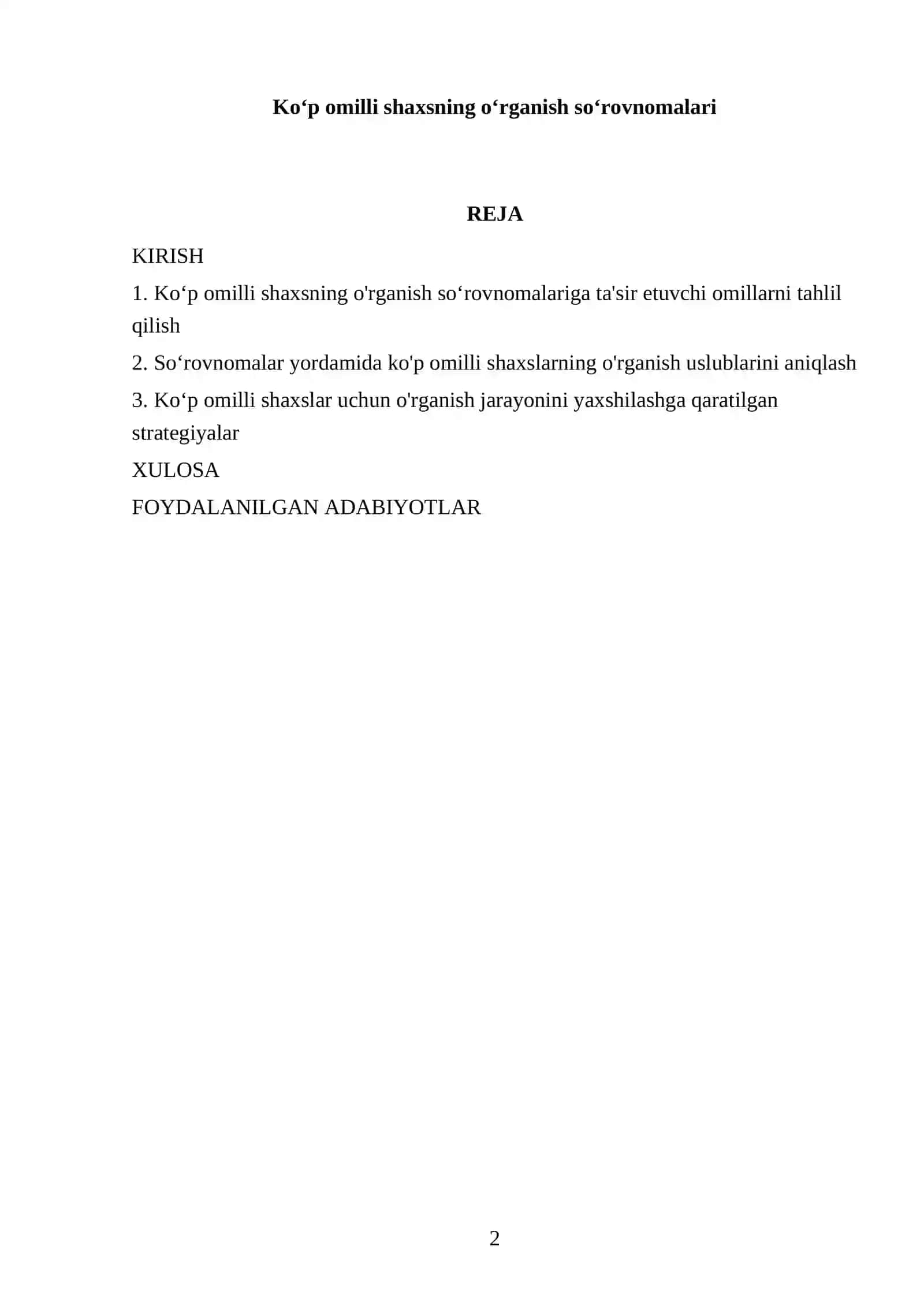 Koʻp omilli shaxsning oʻrganish soʻrovnomalari 2