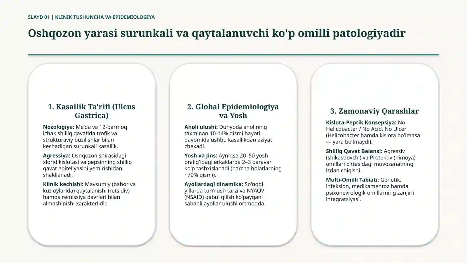 Oshqozon yarasi: etiologiya va zamonaviy patogenez — 15 slayd 2