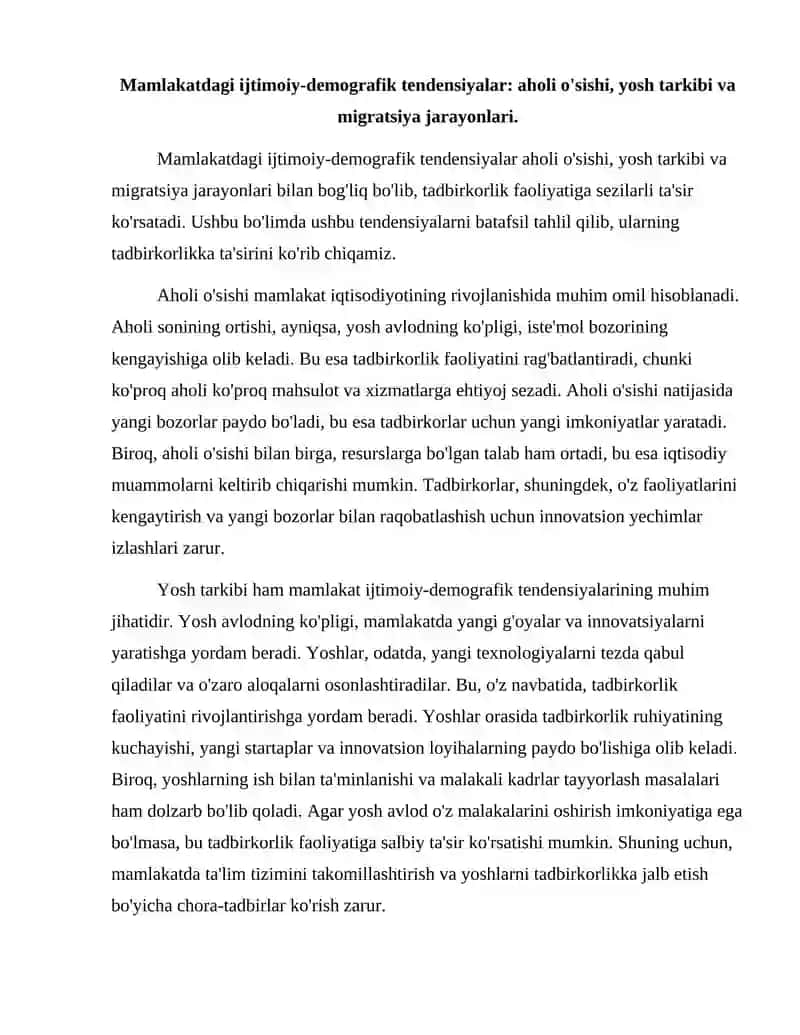 Mamlakatdagi Ijtimoiy-demografik Tendensiyalar 2