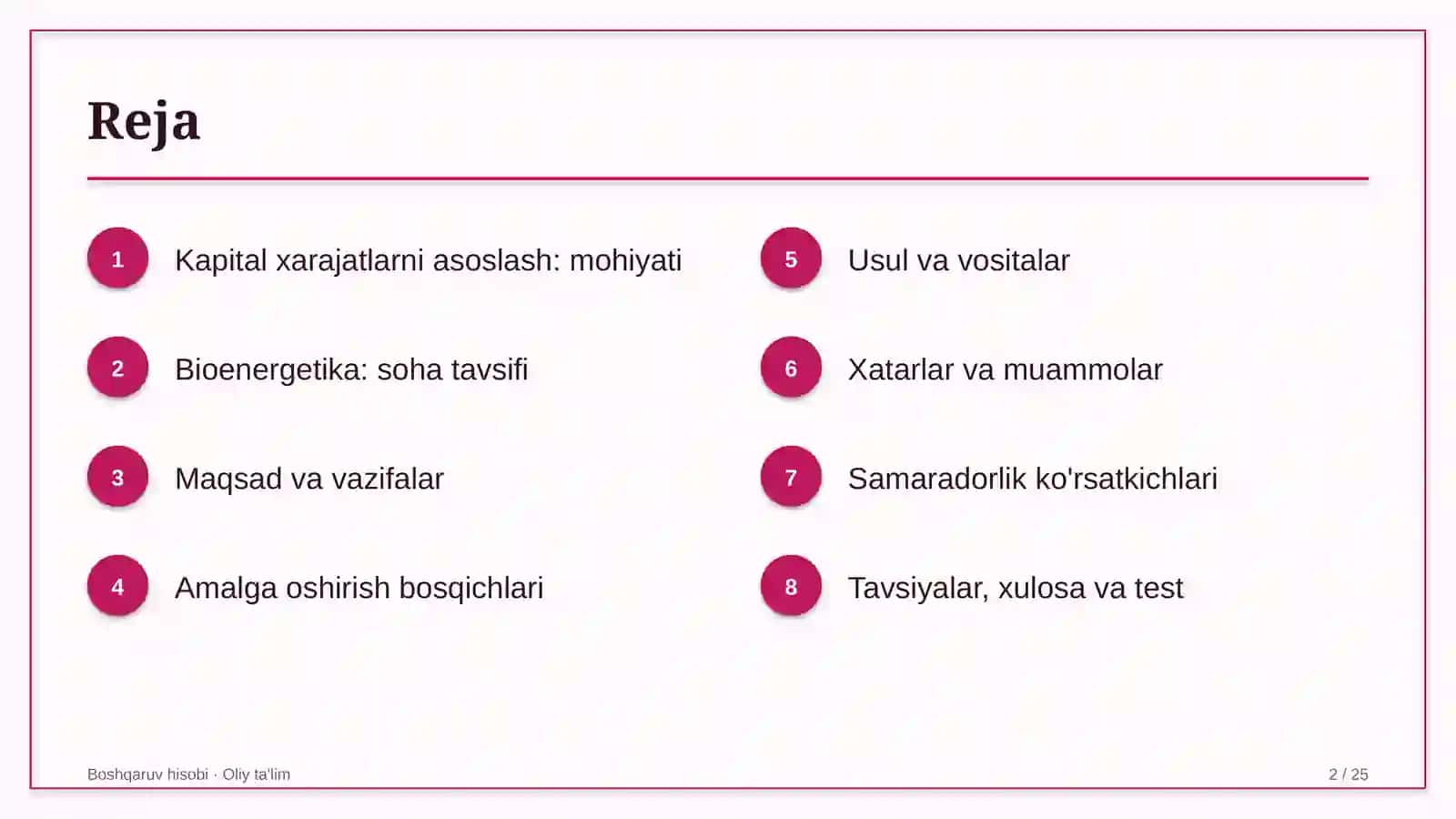 Bioenergetikada kapital xarajatlarni asoslash 2