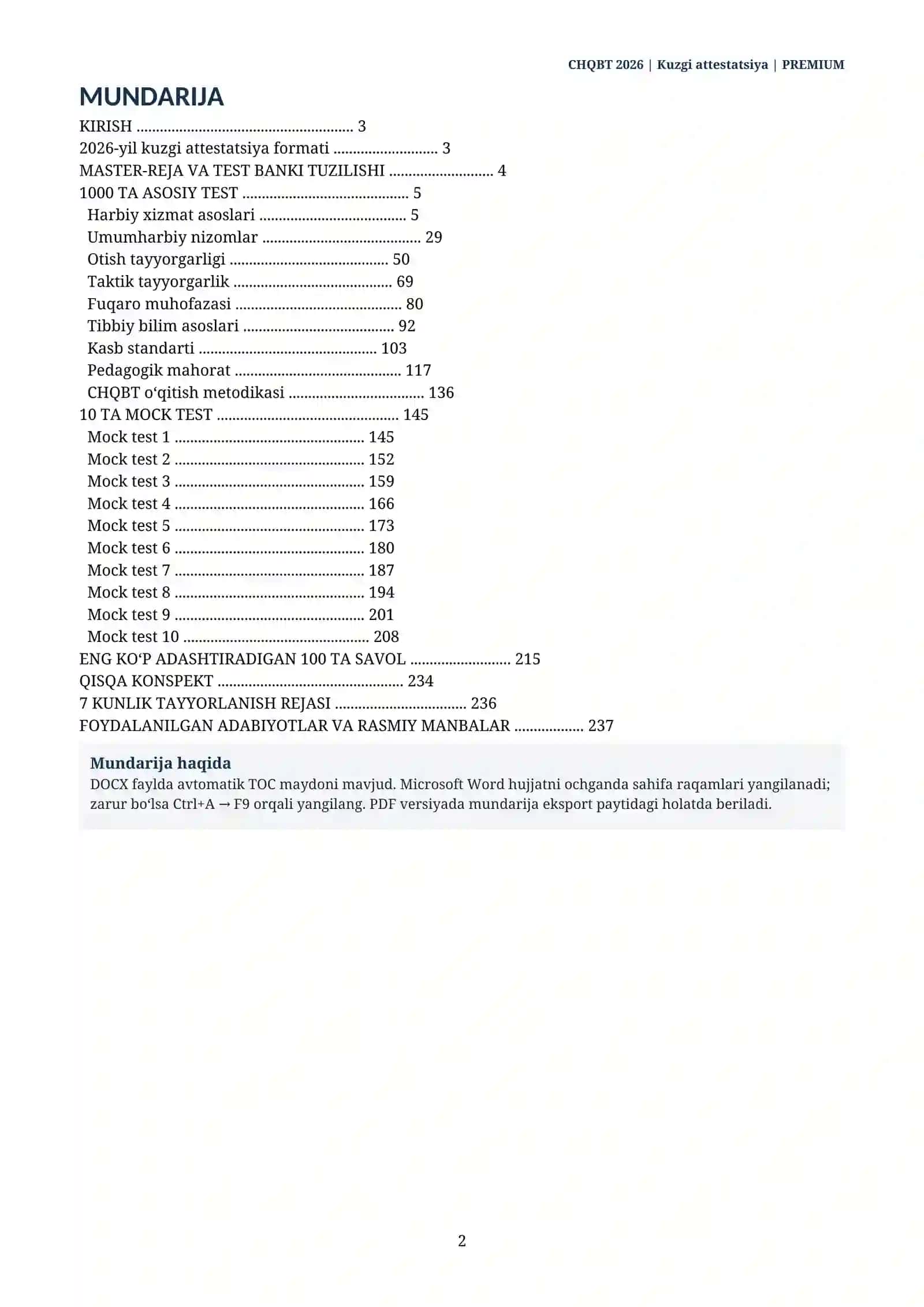 CHQBT 2026 kuzgi attestatsiya | 1000 ta test + 10 ta MOCK test + konspekt 2
