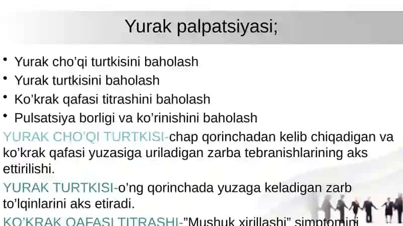 Yurak palpatiyasi, perkussiyasi, auskultatsiyasi 2