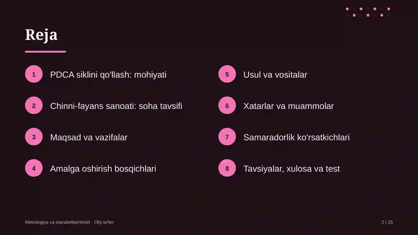 Chinni-fayans sanoatida PDCA siklini qo'llash 2