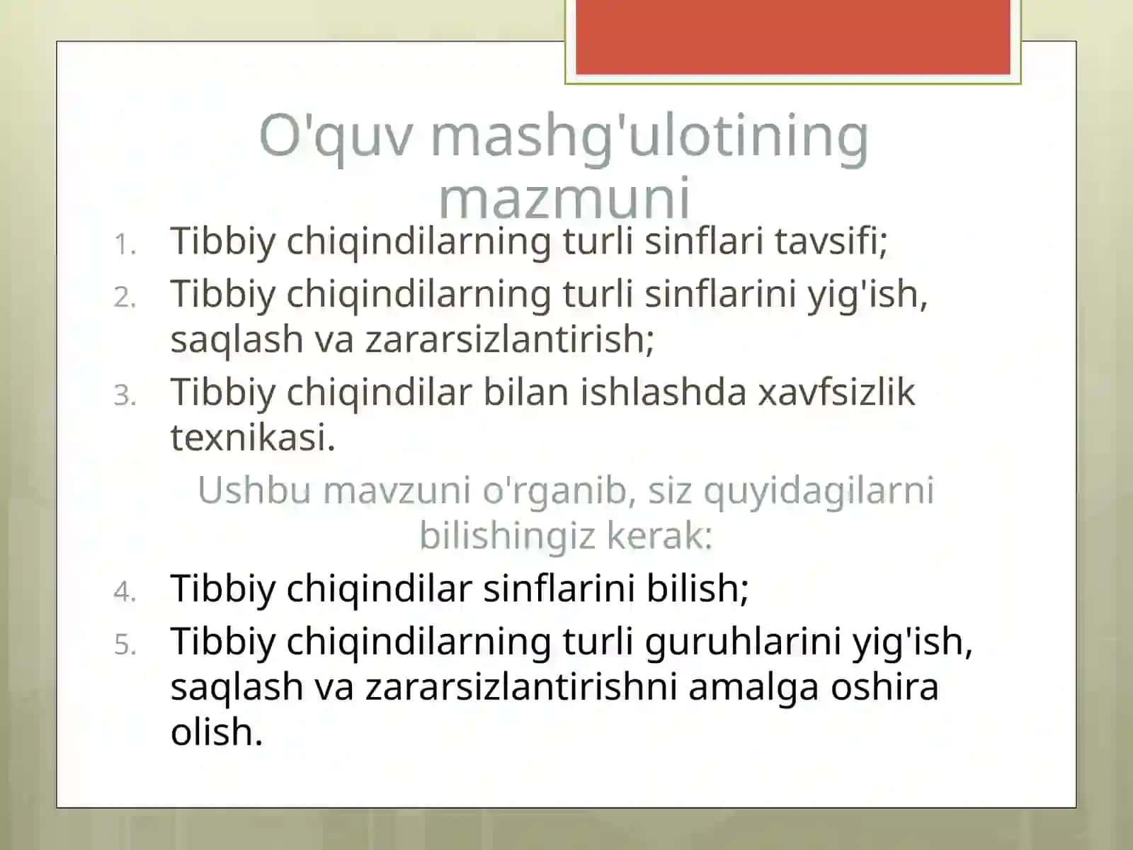 Tibbiyot chiqindilari tuzilishi va tasnifi 2