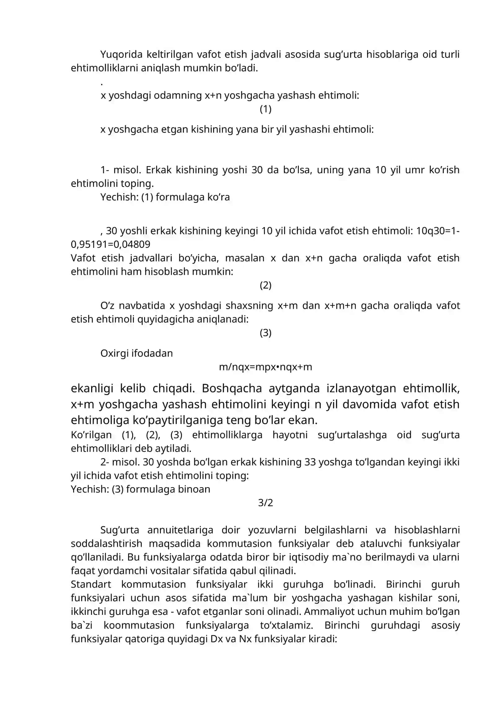 Vafot etish vaqtining noaniqligi sug’urtadagi moliyaviy operatsiyalardagi riskning asosiy omili sifatida 2