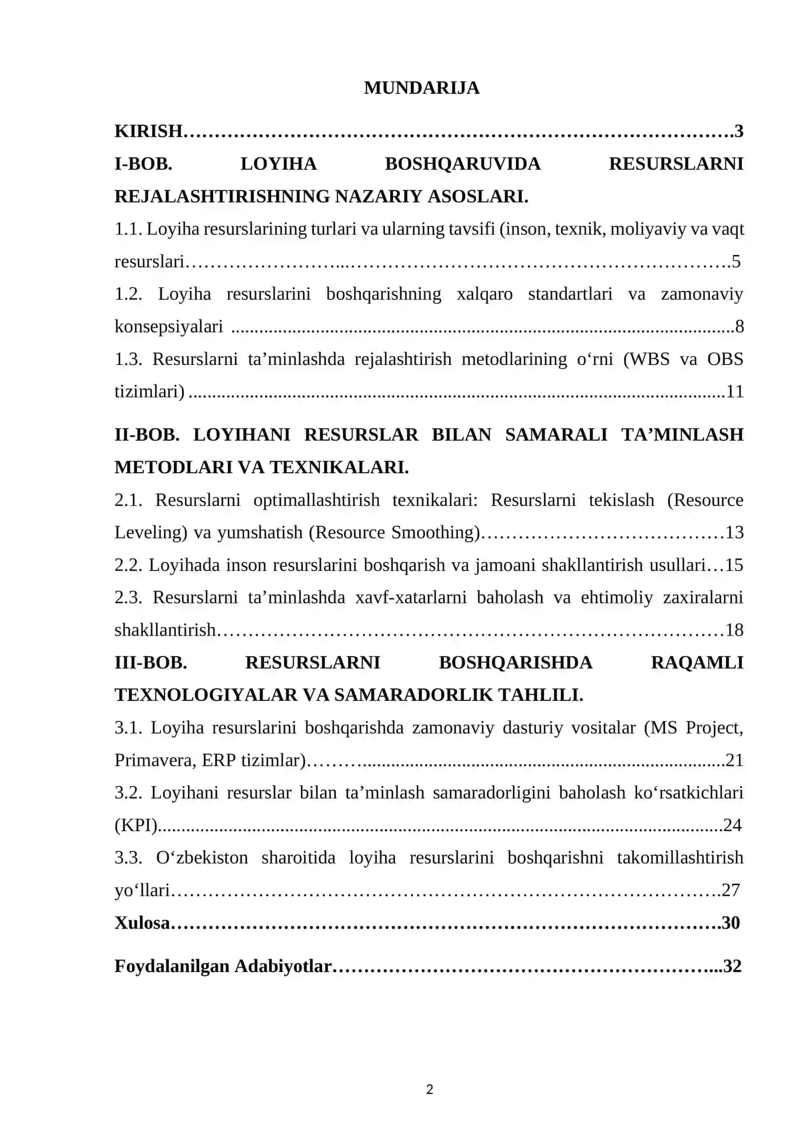 Loyiha Boshqaruvida Resuruslarni Samarali Ta’minlash Usullari Va Imkkoniyatlarini O’rganish usullari 2