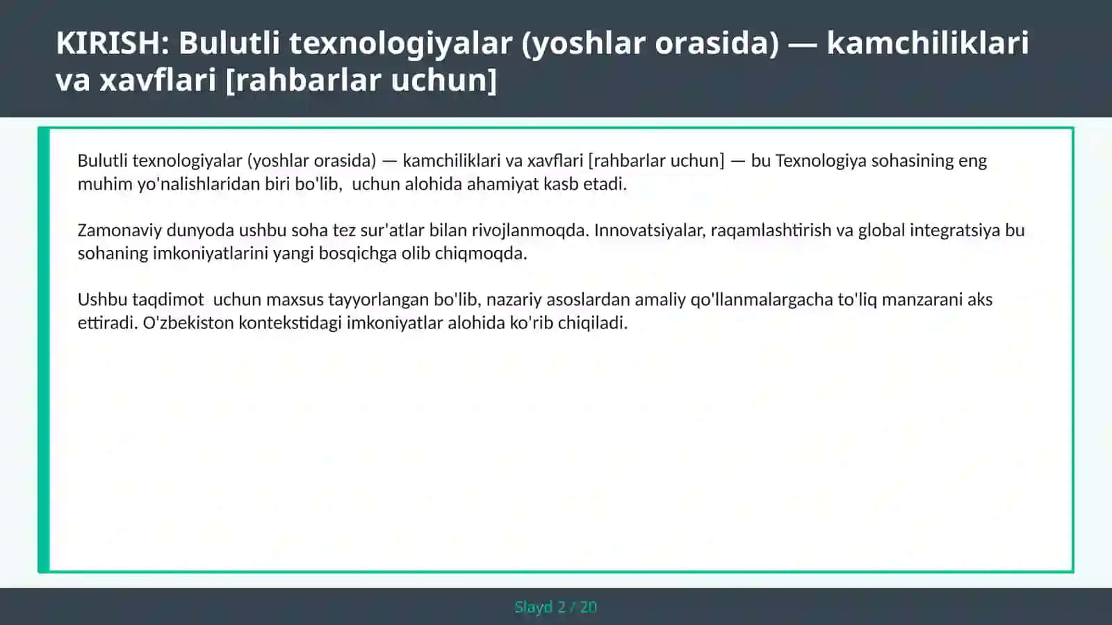 Bulutli texnologiyalar (yoshlar orasida) — kamchiliklari va xavflari [rahbarlar uchun] 2