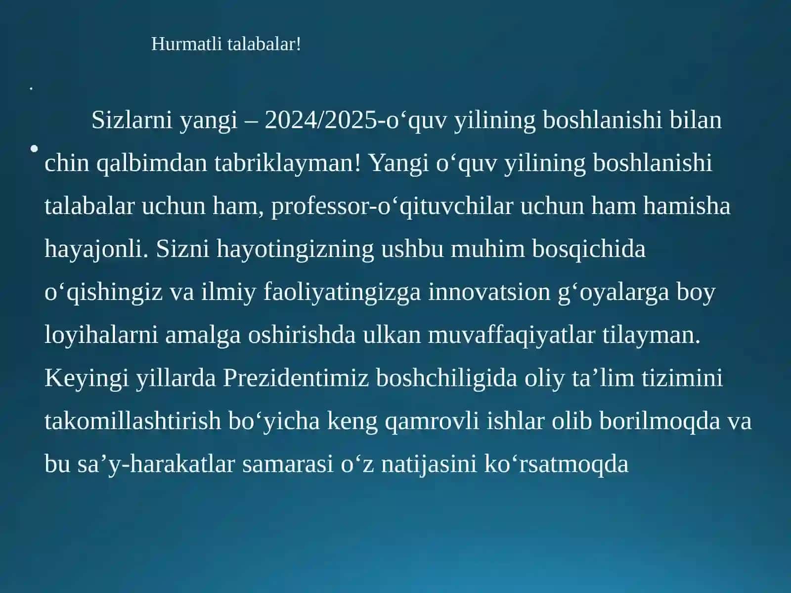 2024/2025-o‘quv yilining boshlanishi 2