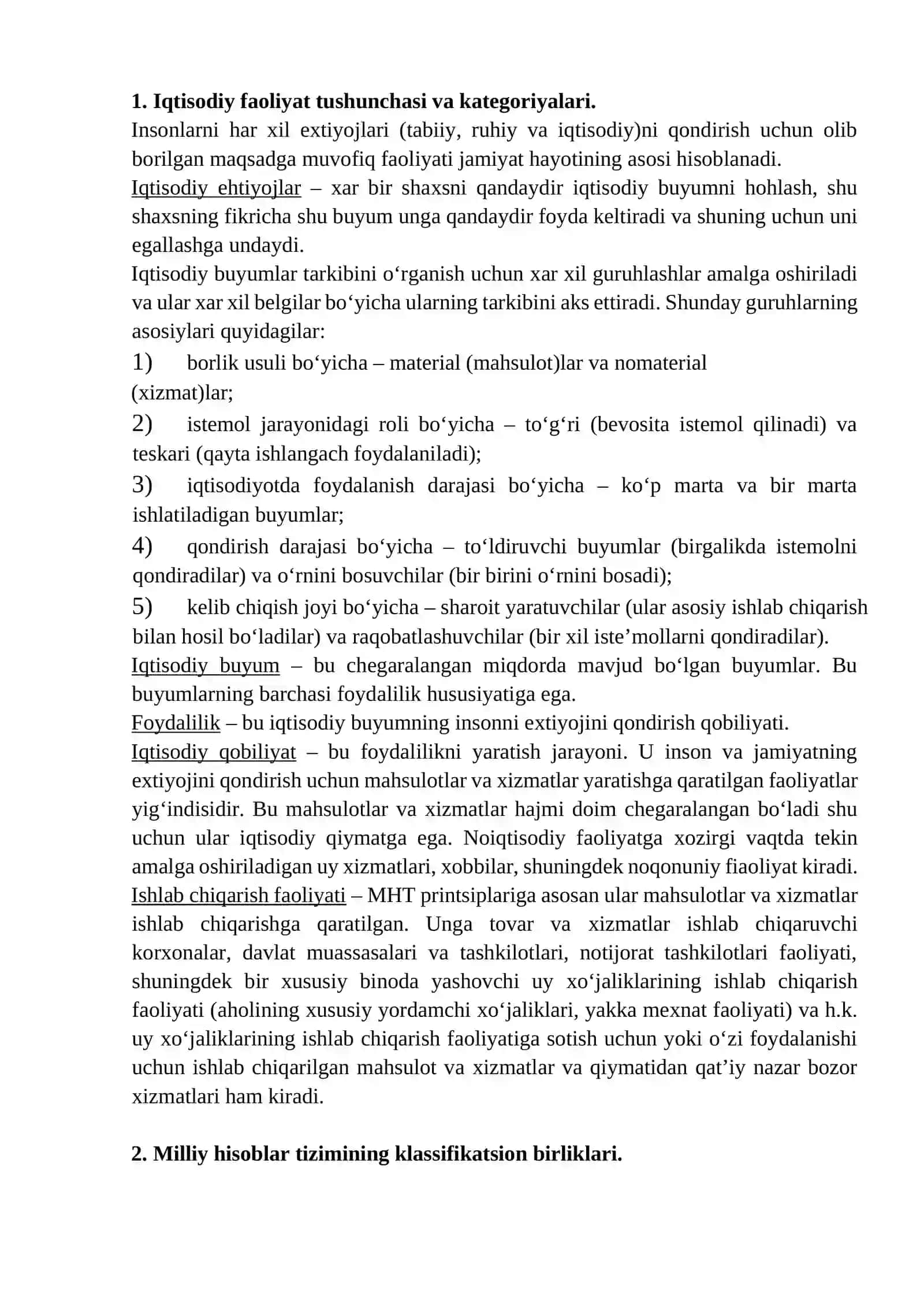 Iqtisodiy faoliyat tushunchasi va kategoriyalari 2