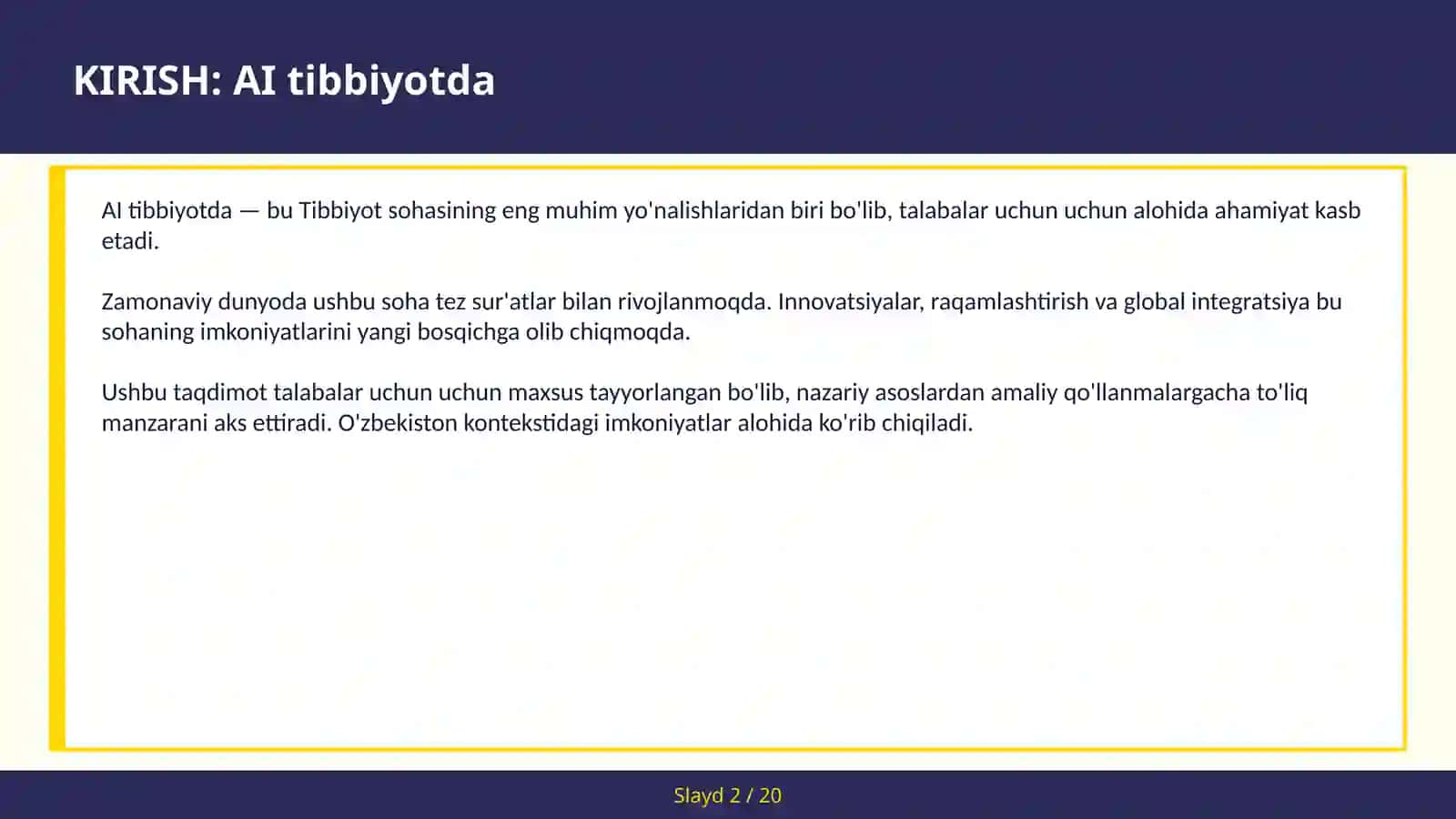 AI tibbiyotda 2