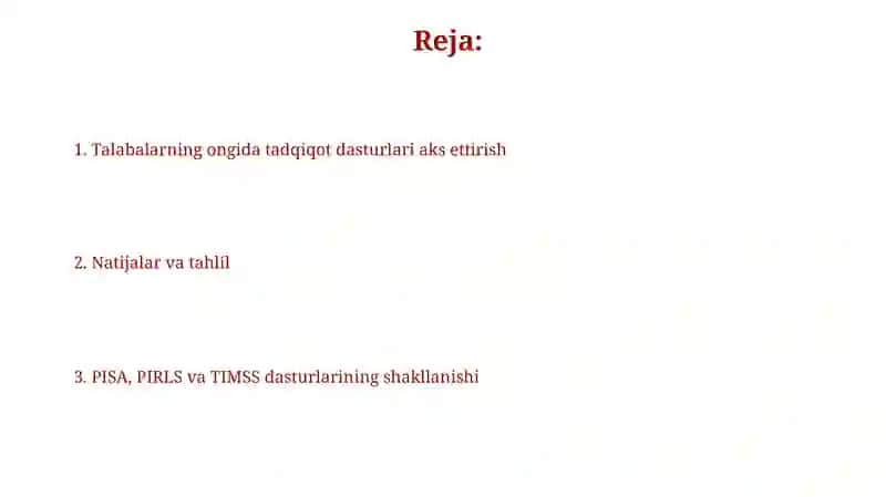 PIZA, PIRLS, TIMSS tadqiqot dasturlarining o'quvchilar ongida shakllanishi 2