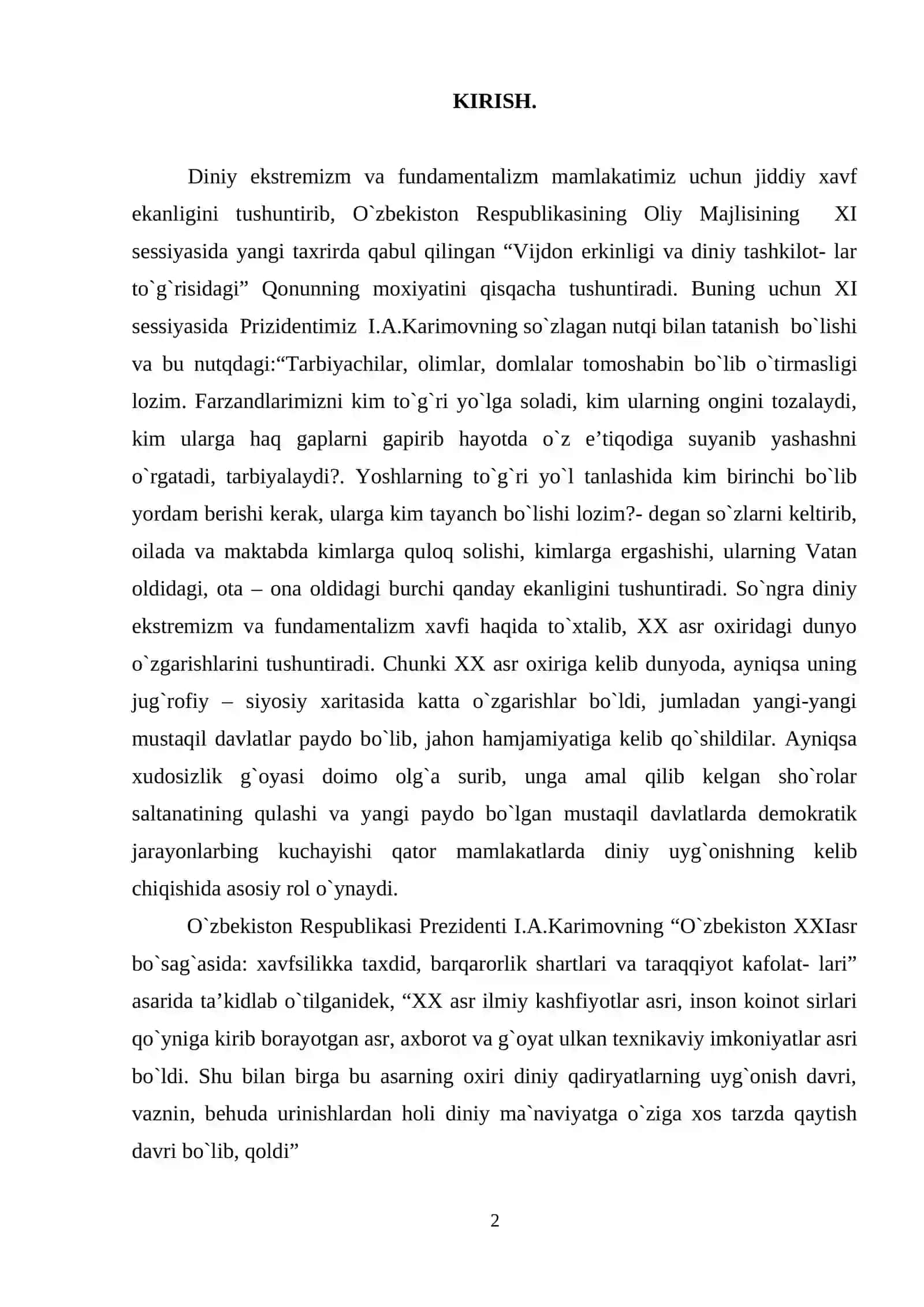 Milliy manfaatlar ustuvorligining o'sib borishi I.A. Karimov O`zbekistonning birinchi prezidenti 2