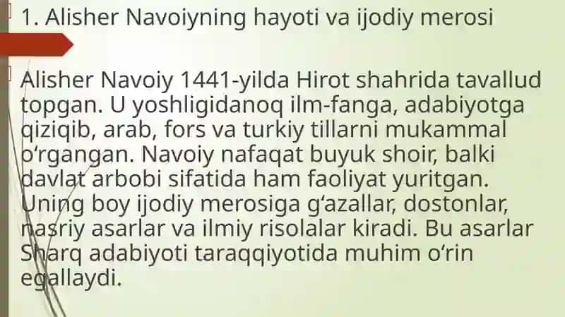 Alisher Navoiy-o’zbek tilining asoschisi .O’zbekiston mustaqilligi va ma’naviy-axloqiy tarbiya 2