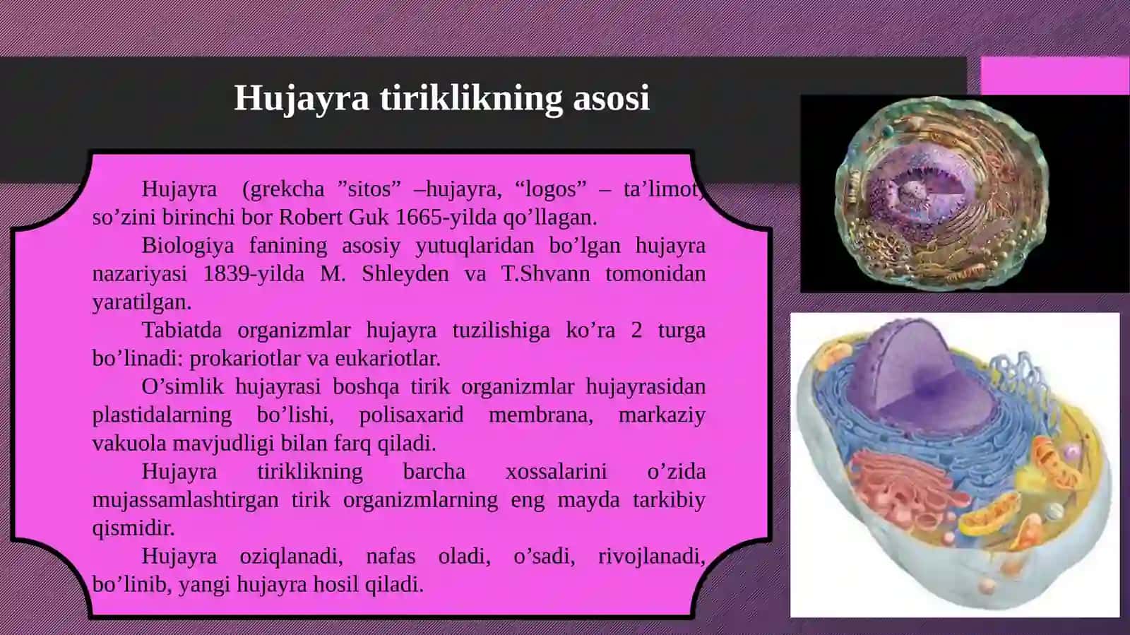 5-sinf Botanika fanidan dars ishlanma. Hujayra - tiriklikning asosi 2