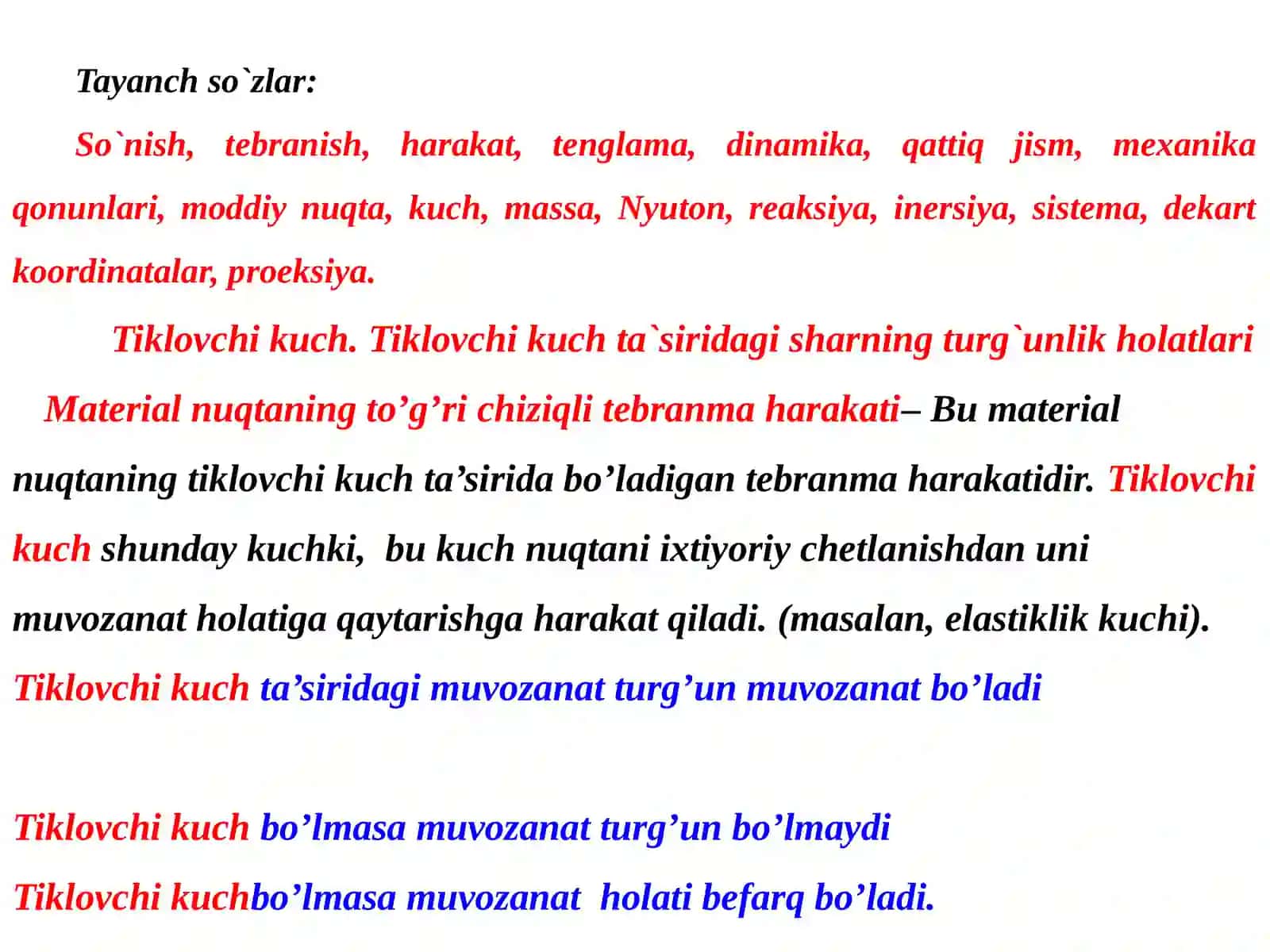 MODDIY NUQTANING TO’G’RI CHIZIQLI TEBRANMA HARAKATI 2