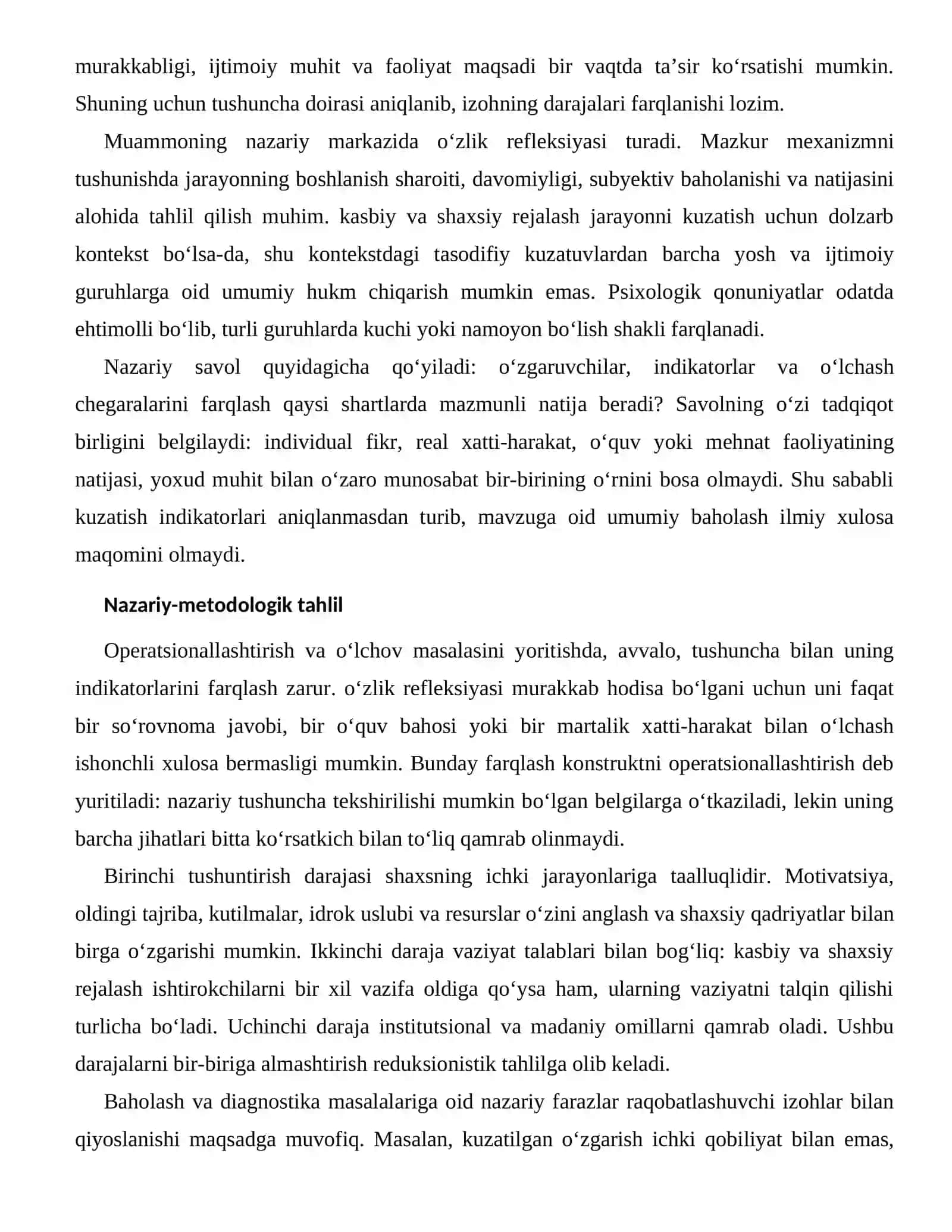 O‘ZINI ANGLASH VA SHAXSIY QADRIYATLARNING BAHOLASH VA DIAGNOSTIKA MASALALARI 2