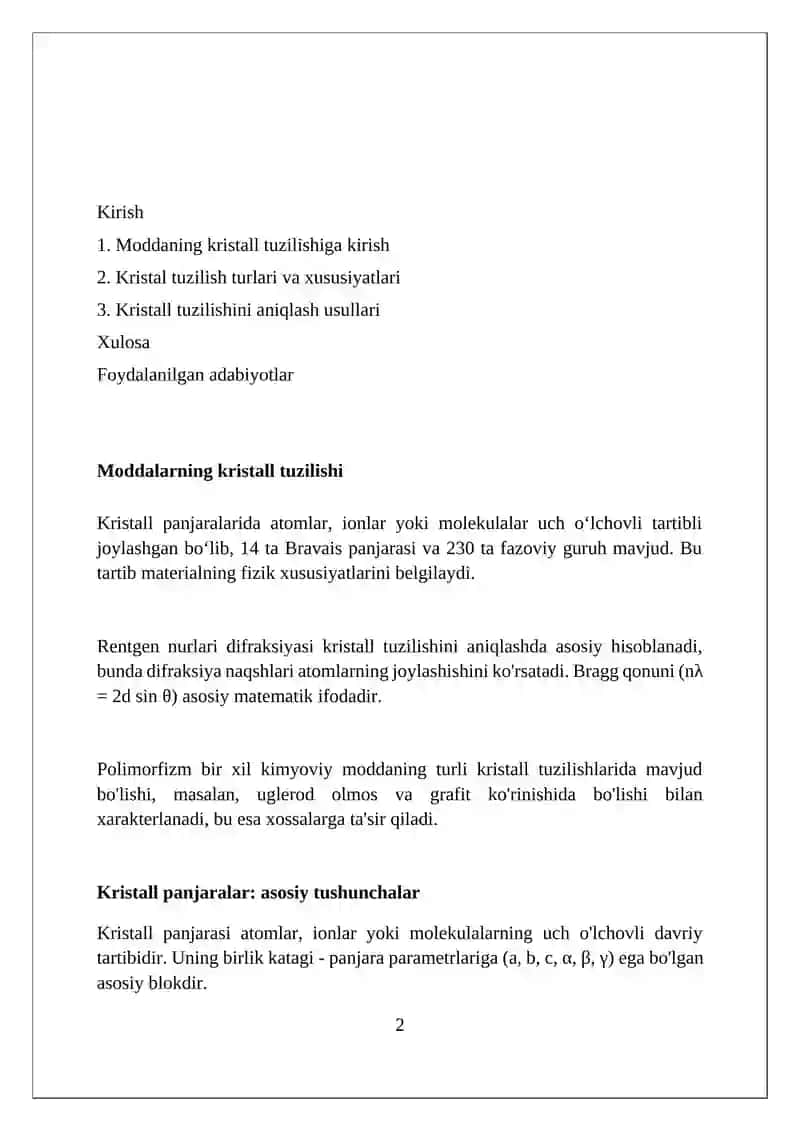 Moddalarning kristall tuzilishi 2