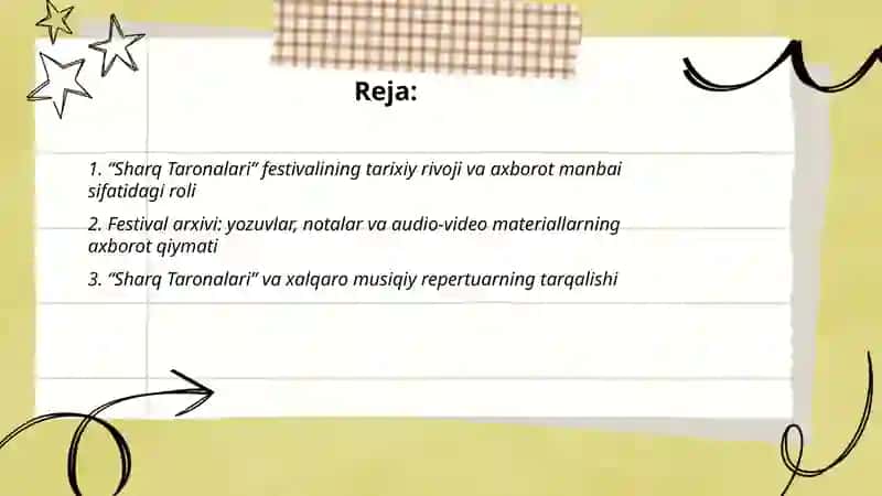 "SHARQ TARONALARI" XALQARO MUSIQA DUNYO MUNTOZ MUSIQASINING AXBOROT MANBAI SIFATIDA 2
