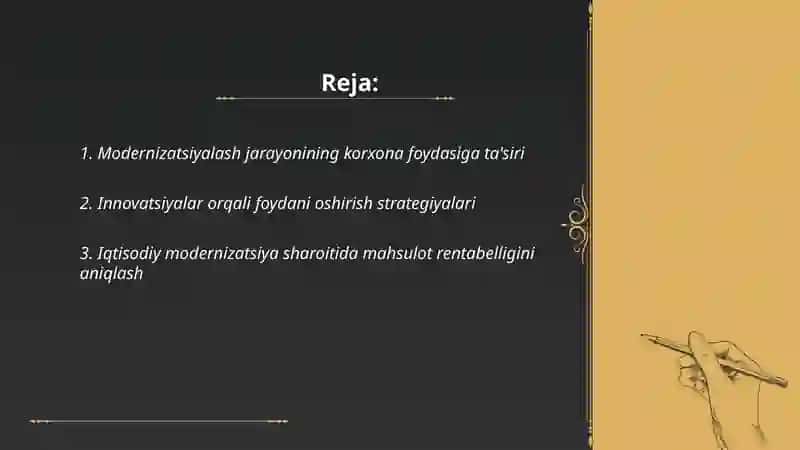 Mamlakatimizda modernizatsiyalash sharoitida korxona foydasi va uni maksimallashtirish yo'llari 2